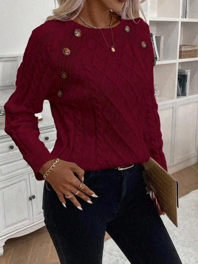 Clara | Button-Detail Cable Knit Jumper